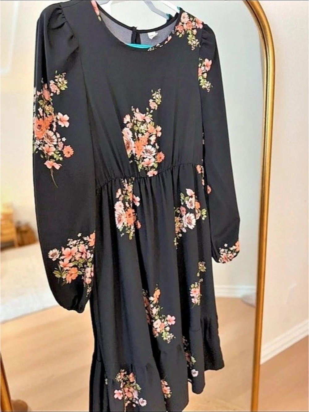 SHEIN Floral Midi Dress Black & Pink Size 16